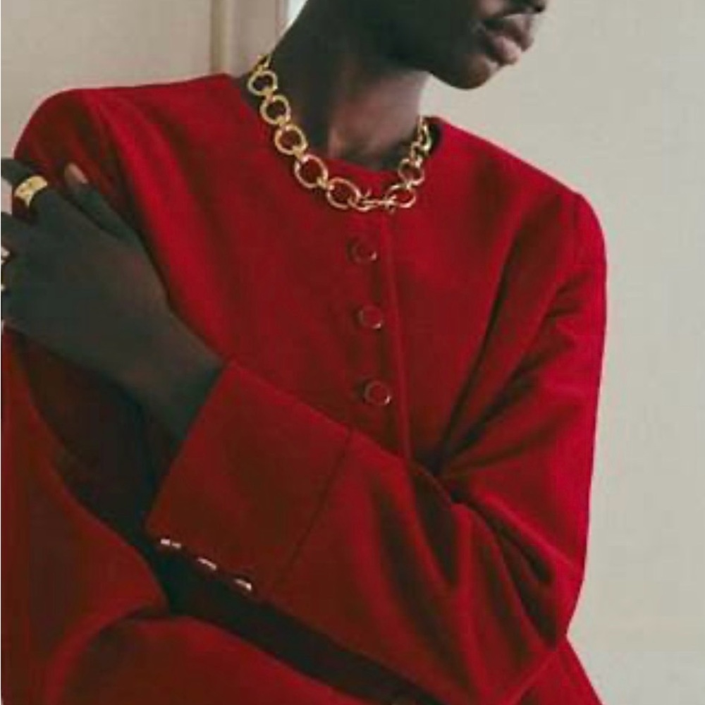 Sezane Red Marlys Button-Front Jacket - Picture 3 of 13